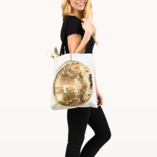 Gold Disco Ball Motif, Retro 70s Theme, Girly Tote Bag
