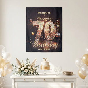 Gold Disco Ball Music Theme 70th Birthday Party Tapestry