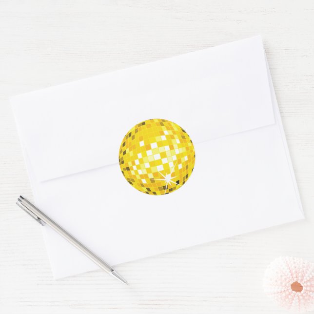 Gold Disco Ball Pattern Classic Round Sticker (Envelope)