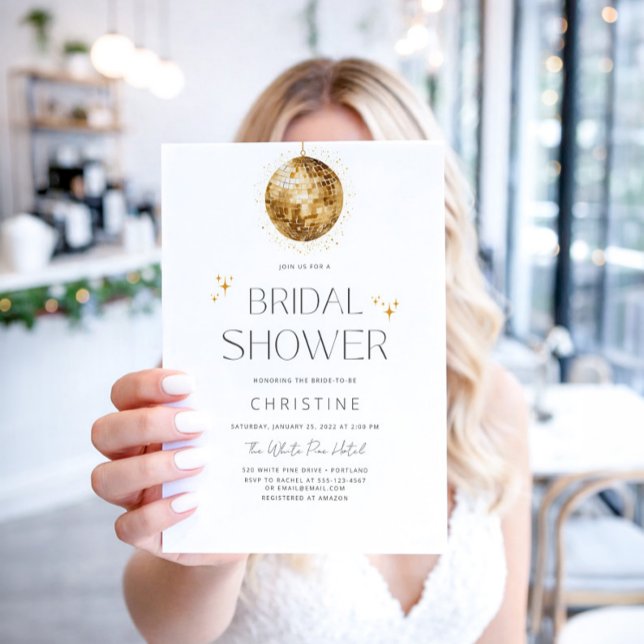 Gold Disco Ball Sparkle Bridal Shower Invitation (Creator Uploaded)