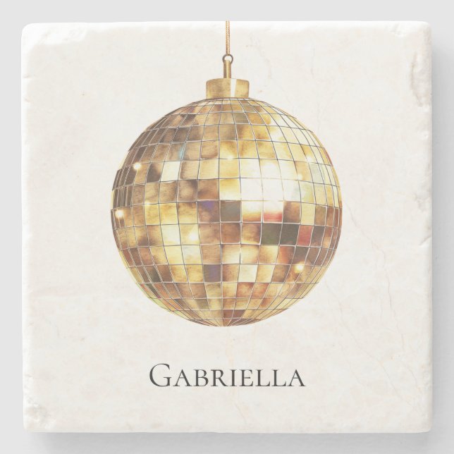 Gold Disco Ball Stone Coaster (Front)