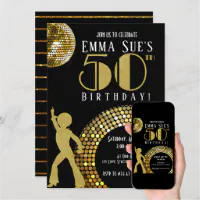 50 Personalised Disco Birthday Party Invitations Any Age Kids Adults  Envelopes