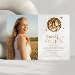 Gold Disco Ball Sweet Sixteen 16th Birthday Party Invitation<br><div class="desc">This is a Gold Disco Ball Sweet Sixteen Custom Picture Photo 16th Birthday Party Invitation!</div>