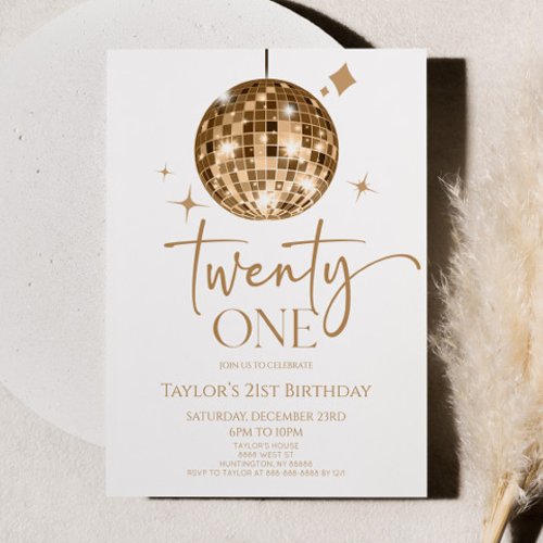 Gold Disco Ball Twenty One 21st Birthday Party