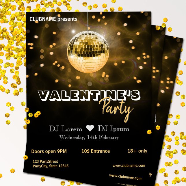 Gold Disco Ball Valentine's Day Party Flyer (Creator Uploaded)