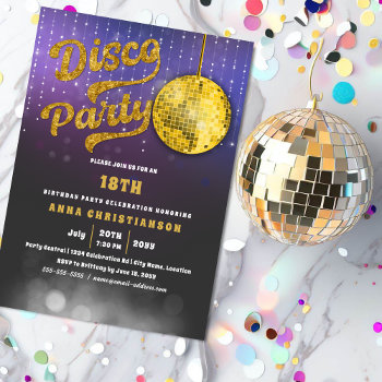 Gold Disco Birthday Party Invitation by SocialiteDesigns at Zazzle