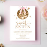 Gold Disco Bow Sweet Sixteen 16th Birthday Party Invitation<br><div class="desc">This is a Gold Disco Ball Pink Coquette Bow Sweet Sixteen 16th Birthday Party Invitation!</div>