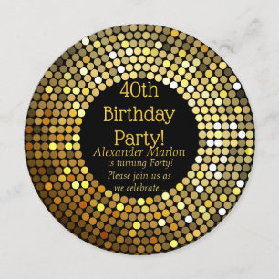 Gold Disco glitter Birthday party Invitation
