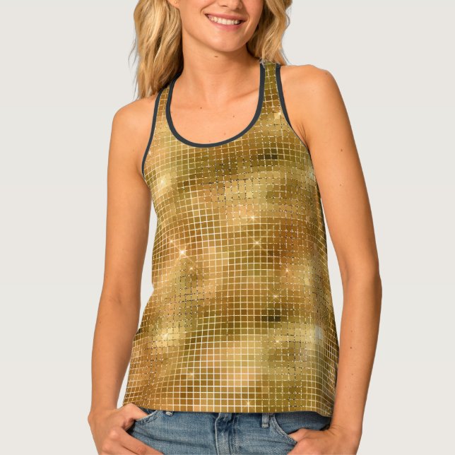 Gold disco mirror squares pattern tank top (Front)