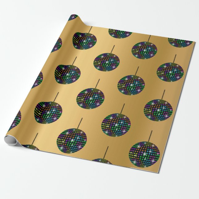 GOLD Discoball BIRTHDAY WEDDING WRAP Wrapping Paper (Unrolled)