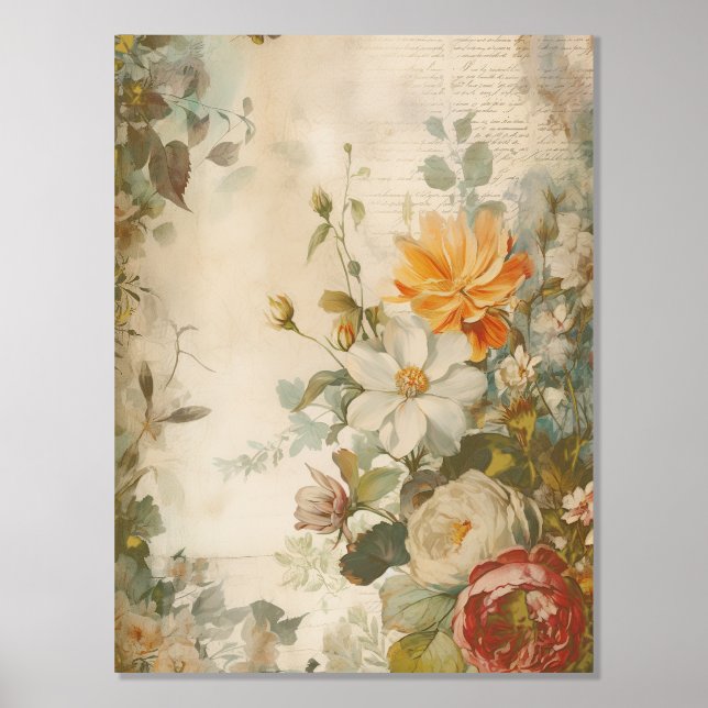 Gold Distressed Grunge Flowers 18 Foil Prints (Front)