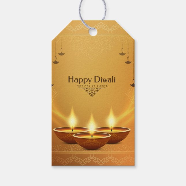 Gold Diwali with Diya  Gift Tags (Front)