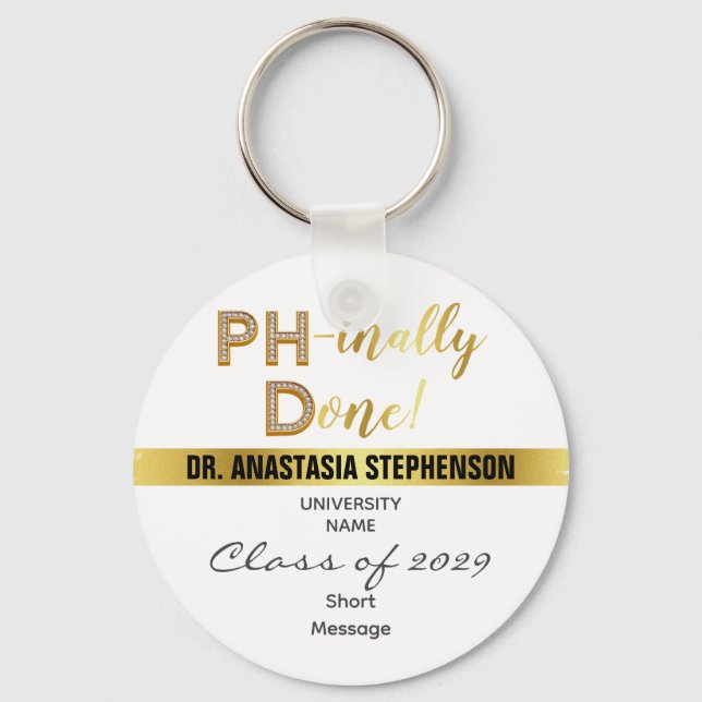 Gold Doctorate PhD Degree Graduation Party Favor Keychain (Front)