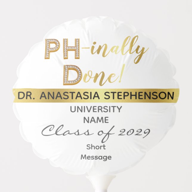 Gold Doctorate PhD Graduation Ceremony Party Balloon (Front)