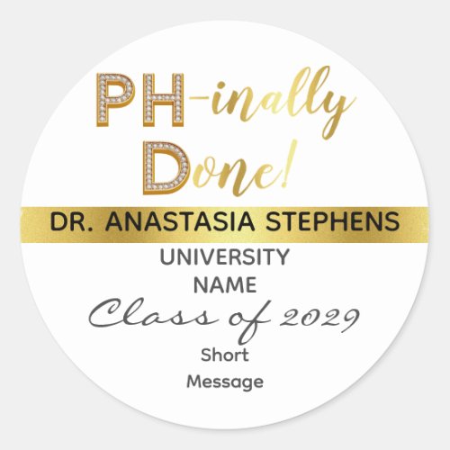 Gold Doctorate PhD Graduation Ceremony Party Classic Round Sticker