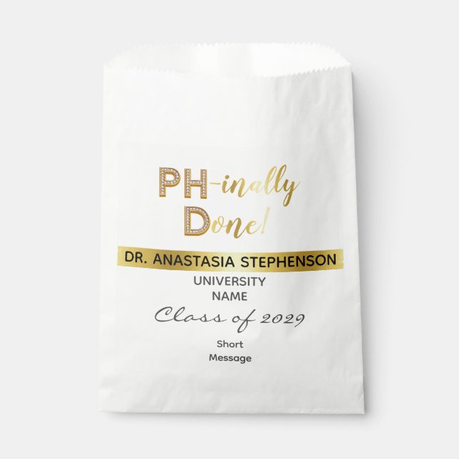 Gold Doctorate PhD Graduation Ceremony Party Favor Bag (Front)
