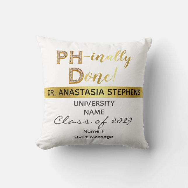 Gold Doctorate PhD Graduation Ceremony Party Throw Pillow (Front)