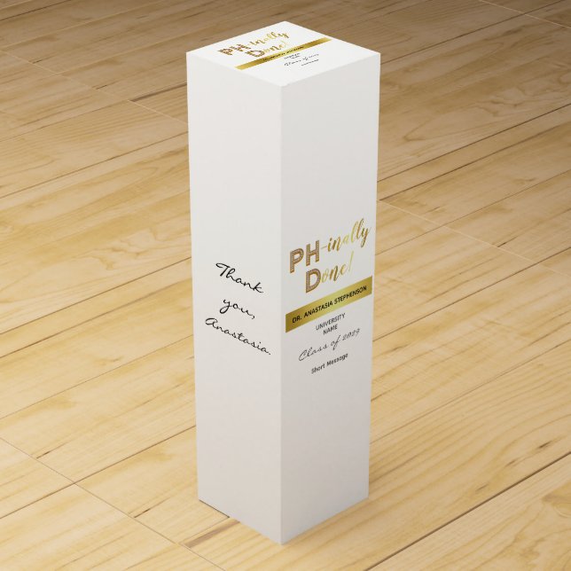 Gold Doctorate PhD Graduation Ceremony Party Wine Box (Front)