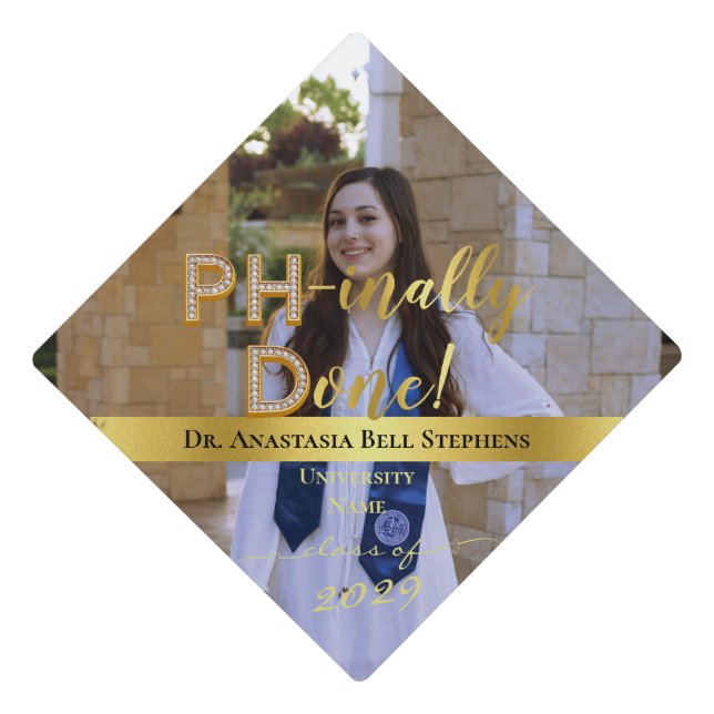 Gold Doctorate PhD Graduation Photo Ceremony Party Cap Topper (Front)