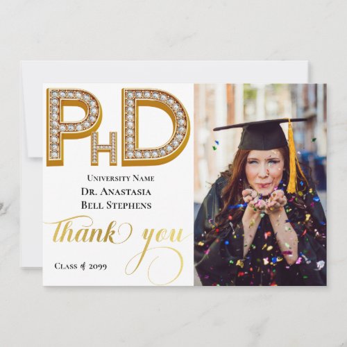 Gold Doctorate PhD Graduation Photo Thank You Card