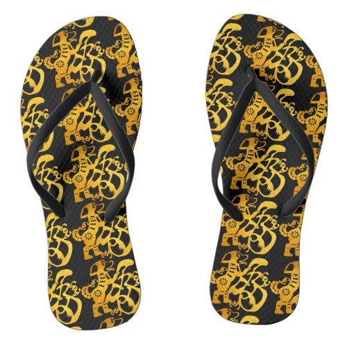 Gold Dog Papercut Chinese New Year 2018 Flip Flop