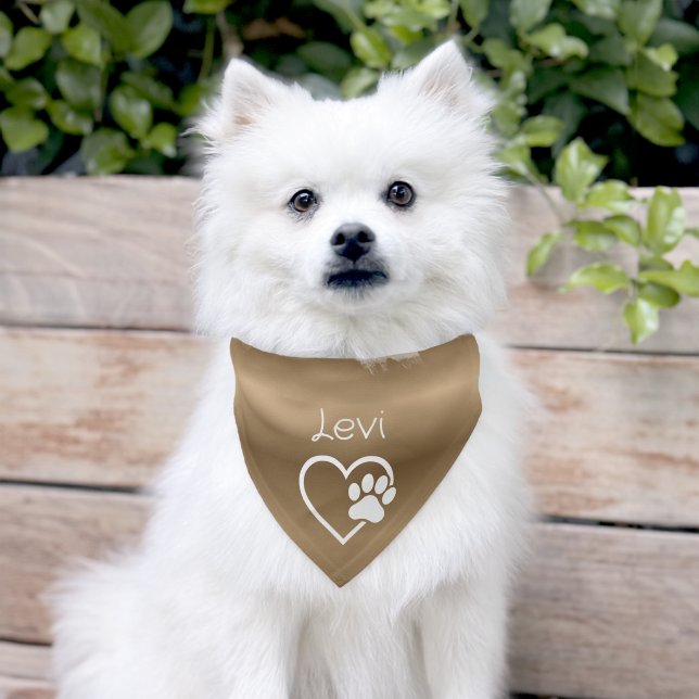 Gold Dog Paw Heart Name Pet Bandana Collar (Dog)