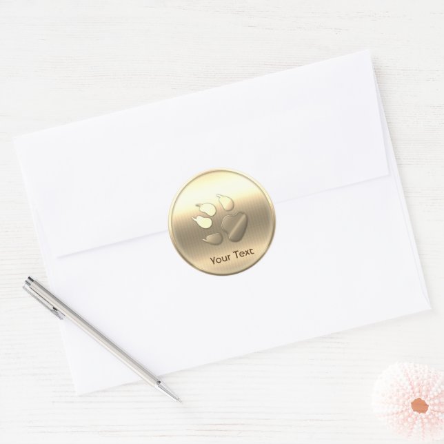 Gold Dog Pet Print Customizable Add Text Classic Round Sticker (Envelope)