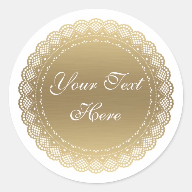 Gold Doily Customizable Round Sticker (Front)