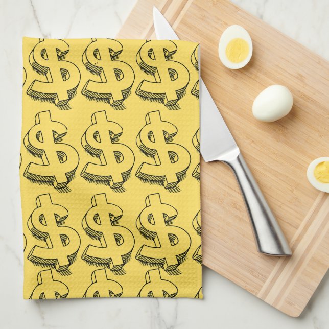 gold dolar kitchen towel (Quarter Fold)