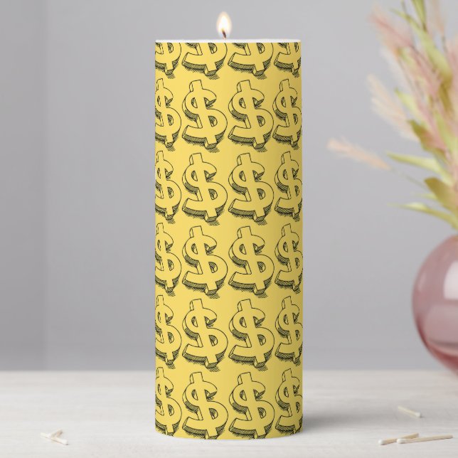 gold dolar pillar candle (In Situ)
