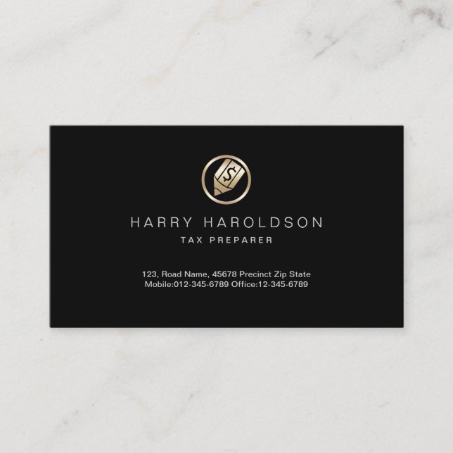 Gold Dollar Pen Icon Tax Preparer Business Card (Front)