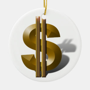 Gold Dollar Sign Ceramic Ornament