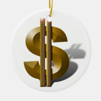 Gold Dollar Sign Ceramic Ornament