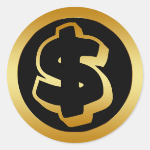 GOLD DOLLAR SIGN CLASSIC ROUND STICKER