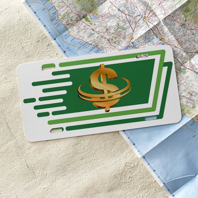 Gold Dollar Sign License Plate (Express yourself with a custom front license plate to match your vanity plate!)