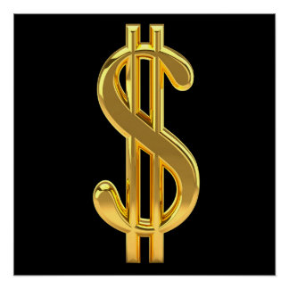 Gold Dollar Sign on Black Poster