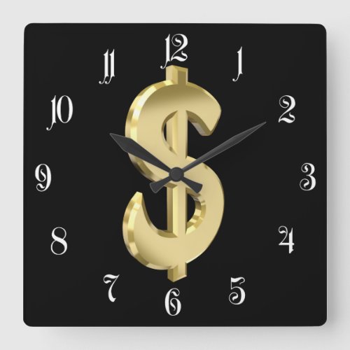 gold dollar sign square wall clock
