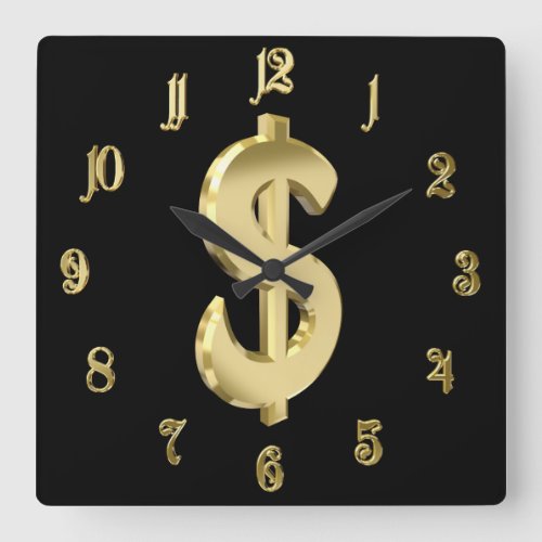 gold dollar sign square wall clock