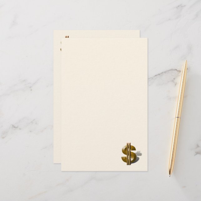 Gold Dollar Sign Stationery (Front/Back In Situ)