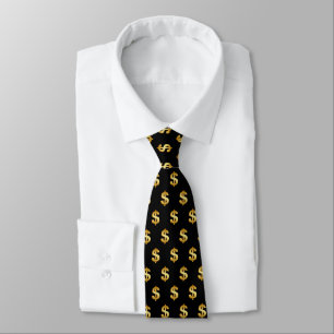Gold Dollar Signs On Black Neck Tie