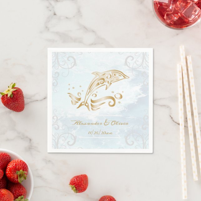 Gold Dolphin Bridal Shower Napkin (Insitu)