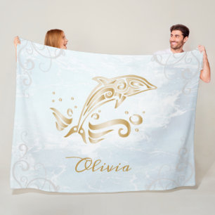 Gold Dolphin Personalized Fleece Blanket