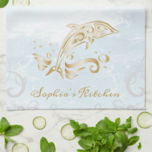 Gold Dolphin Personalized Kitchen Towel