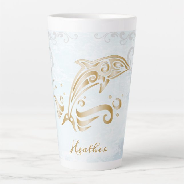Gold Dolphin Personalized Latte Mug (Front)