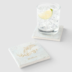 Gold Dolphin Personalized Stone Coaster