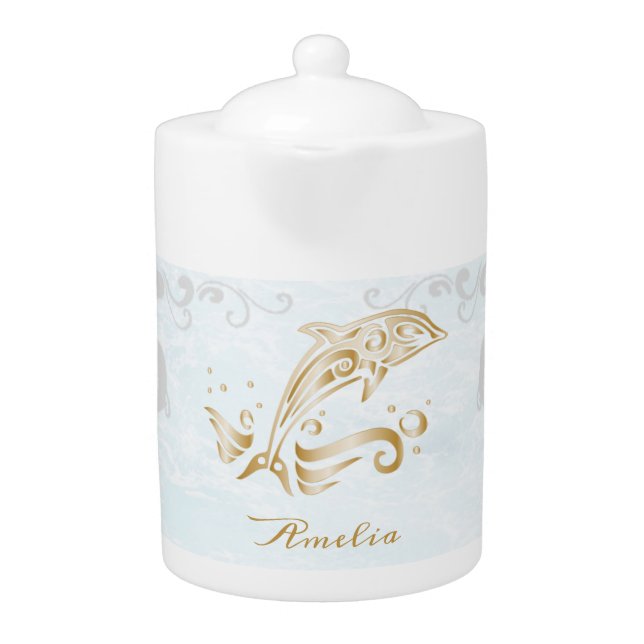 Gold Dolphin Personalized Teapot (Front)