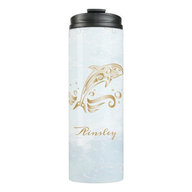 Gold Dolphin Personalized Thermal Tumbler (Front)