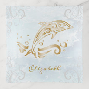 Gold Dolphin Personalized Trinket Tray