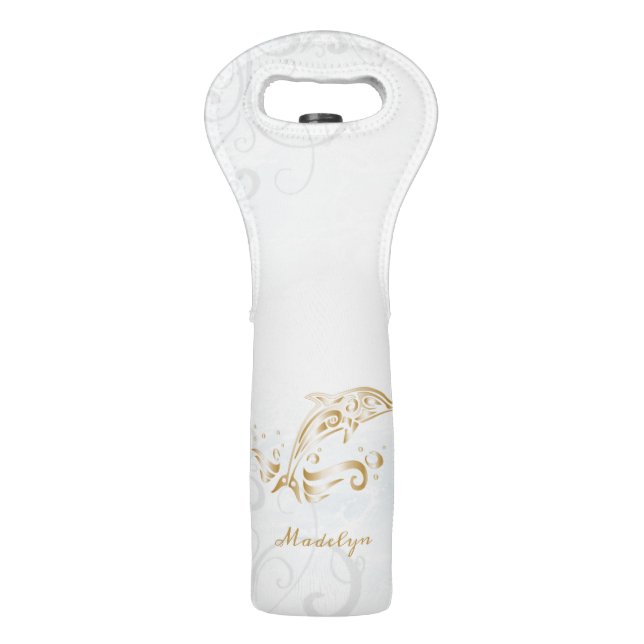 Gold Dolphin Personalized Wine Bag (Front)