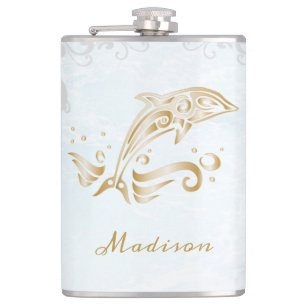 Gold Dolphin Vinyl Wrapped Flask